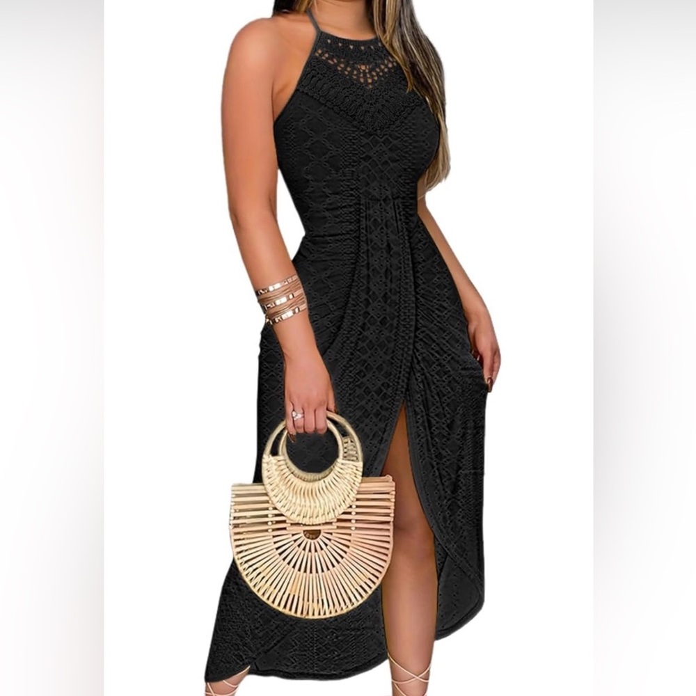 Chic Black Crochet Maxi Dress